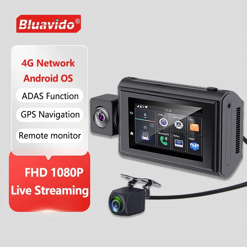 Bluavido 4G Dash Cam Android Gps Naivigation Adas Fhd 1080P Videoregistratore Automatico Car Assist 24 Ore Di Streaming Live Remoto