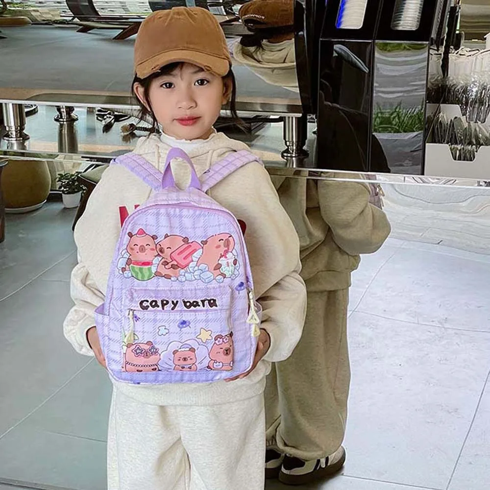 Thickened Capybara Backpack Wide Straps Nylon Cartoon Animal Daypack Lightweight Foldable Large Capacity School Bag Students