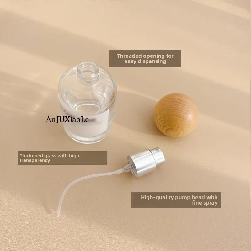 50PCS 30-50ml Transparent Glass Spray With Wooden Lid, Refillable Travel Perfume Spray, Empty Fine Mist Bottle_voghion.com