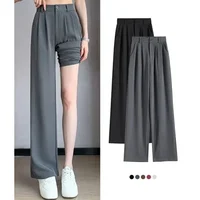 Women Suit Pants Lady Baggy High Waist Wide Leg Solid Color Trousers Female Designer Straight Leg Mom Classic Office Pant Slacks 1