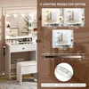 Makeup Vanity Desk with Mirror and Lights White Vanity Set with Drawers and Stool Glass Top Dressing Table Shelves 5