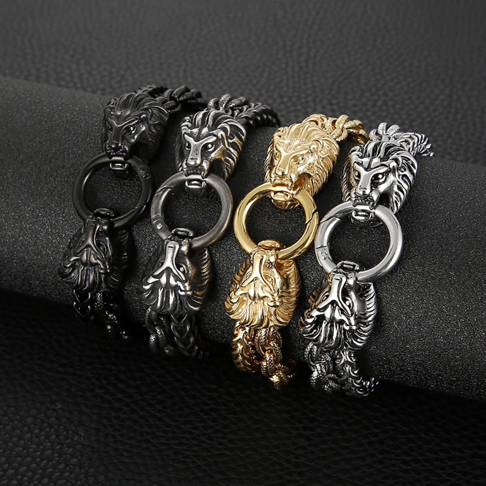 Bracciali Punk Testa Di Leone Per Uomo Ragazzi Vintage Argento/Nero/Oro Colore Re Catena Braccialetto Biker Gioielli Per Feste Regali Dropshipping