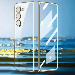 GKK Luxury Plating 360° Protective Hard Case with Front Glass Cover - Premium Design for Galaxy Z Fold5 (No Pen Gold)
