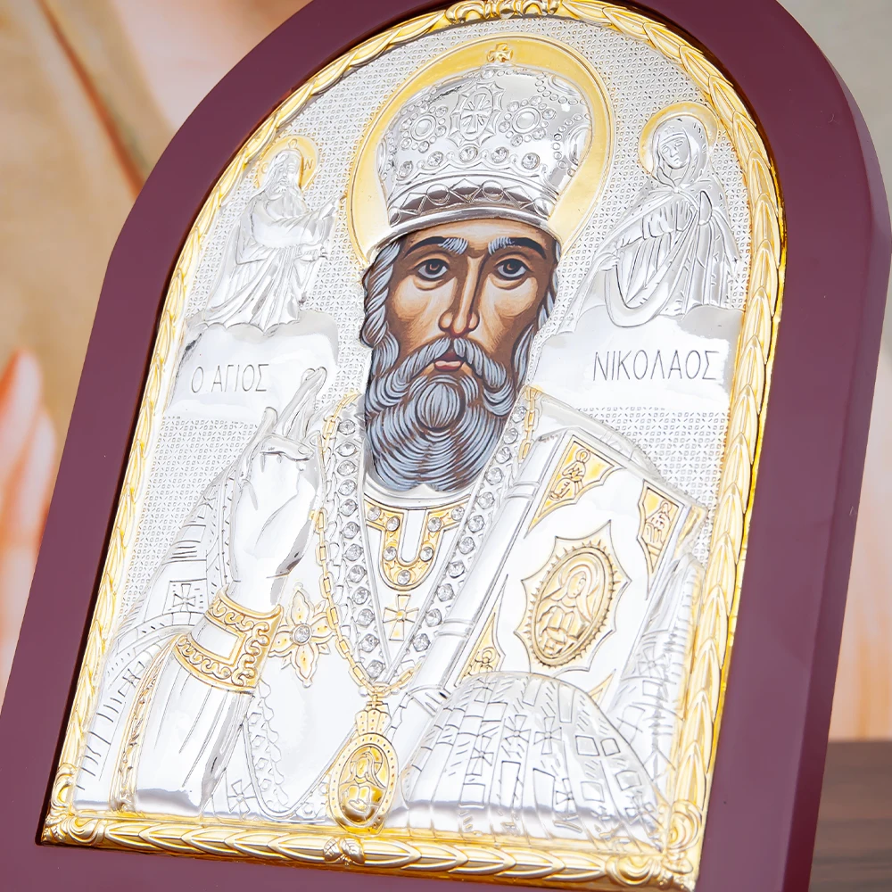 HTISOK Orthodoxe Ikonen Saint Nicholas Jesus Jungfrau Maria Dekor Holz Kirche Dekoration Christus Weihnachten Ostern Ornament – Detail 4