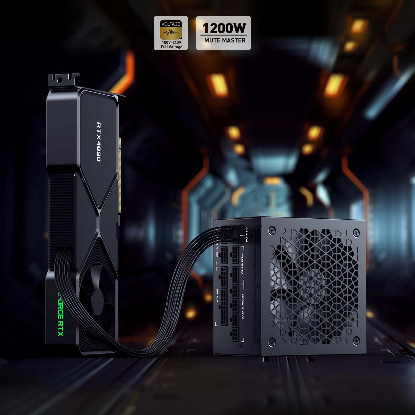 Pcie 5.0 Pc Alimentatore 1200W/1000W Nativo Atx Computer Modulo Completo Nero Piatto Oro 3090Ti/40 Serie Scheda Grafica Gpu Psu