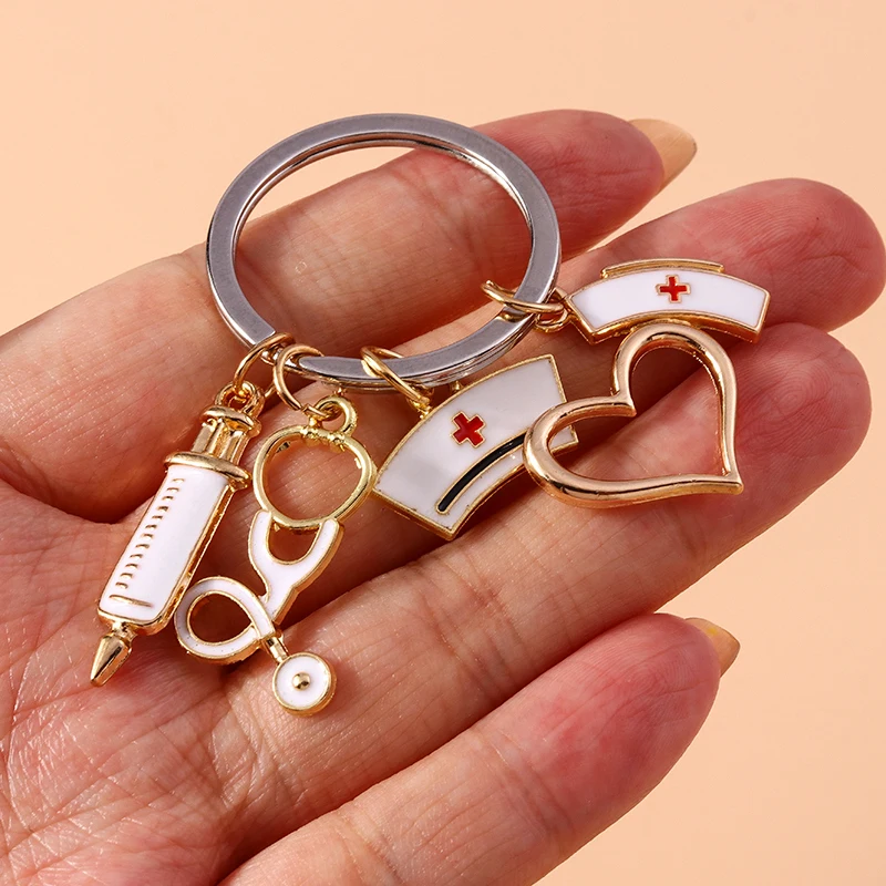 Aihua Neue Schlüsselanhänger mit medizinischen Motiven wie Stethoskop, Spritze und Krankenschwesterhut für Frauen und Mädchen, DIY-Handtaschenanhänger, Schlüsselringe, Geschenke – Detail 11