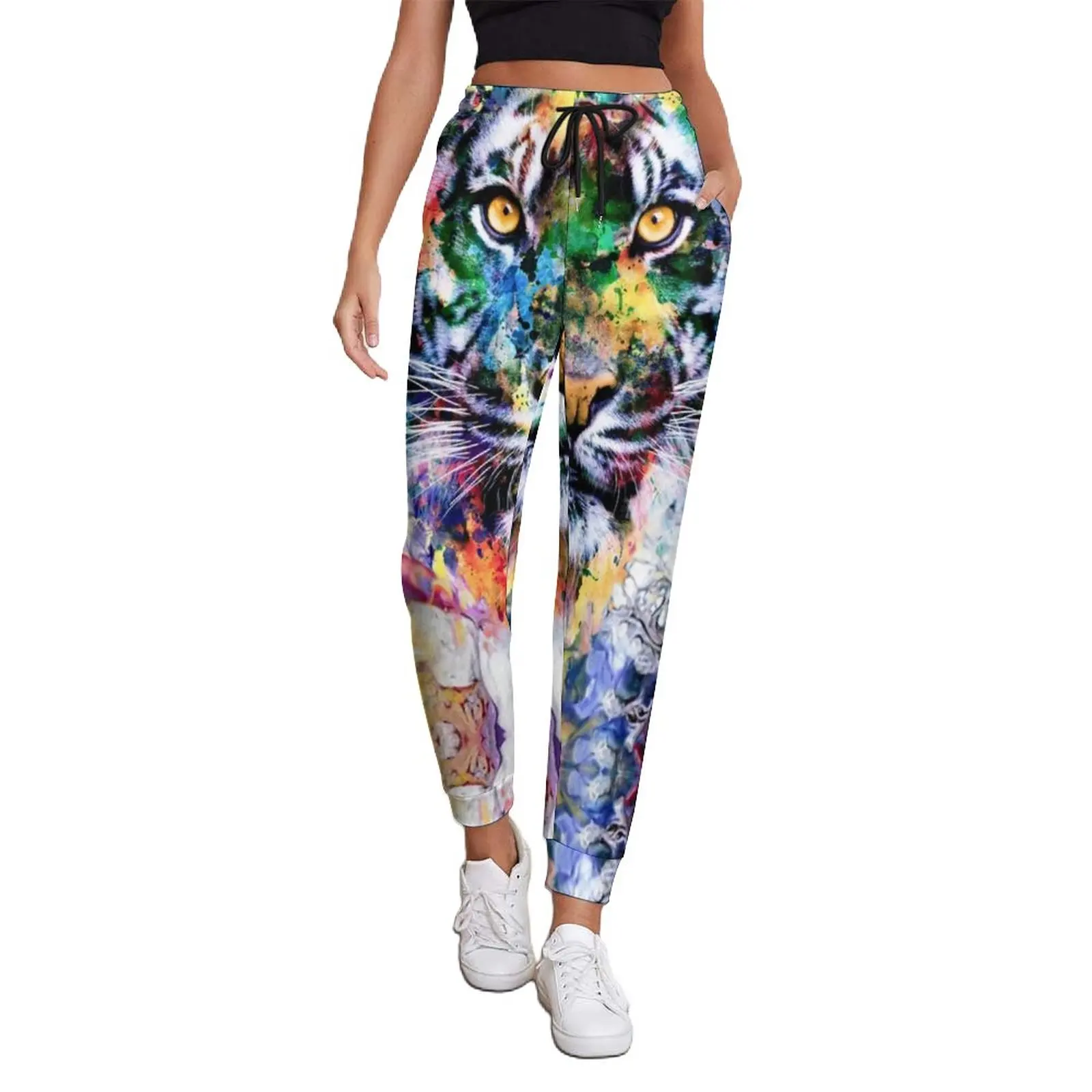 

Colorful Tiger Baggy Pants Spring Abstract Animal Print Retro Sweatpants Womens Streetwear Graphic Trousers Big Size 3XL