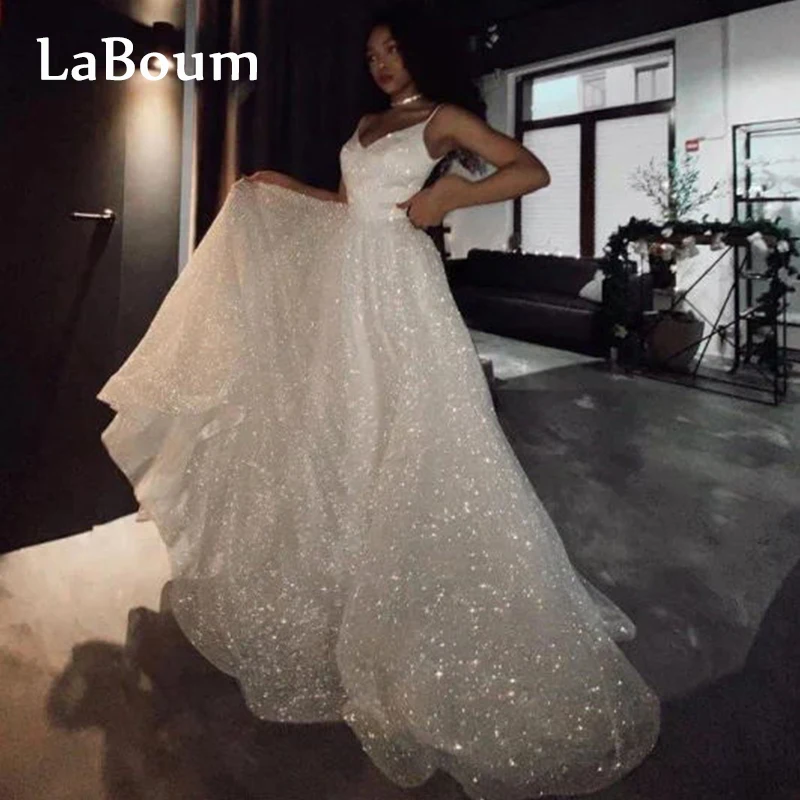 

Женское блестящее свадебное платье LaBoum, расшитое пайетками, с V-образным вырезом, плиссированное ТРАПЕЦИЕВИДНОЕ платье невесты, 2023