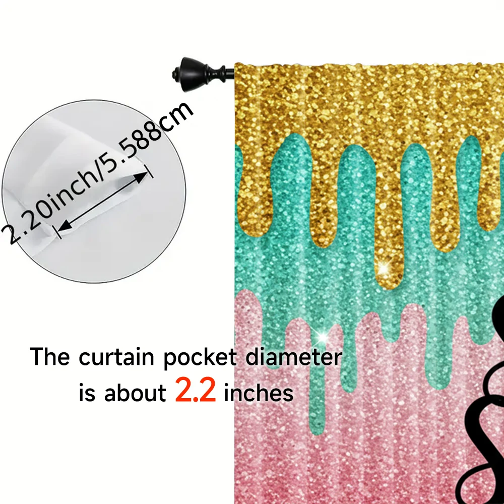 2pcs, spring summer Curtains Sweet sixteenth birthday Semi-Sheer Curtains Polyester Woven Room Decor for Living Room, Bedroom & 5