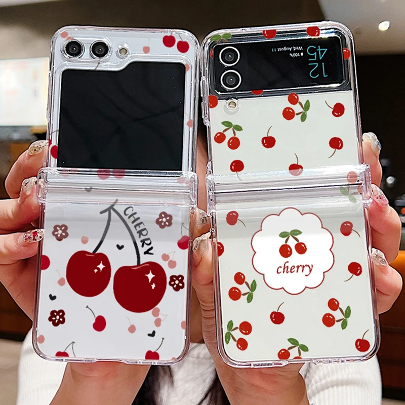 Clear Folding Phone Case with Cute Cherry Pattern - Durable PC Hard Cover