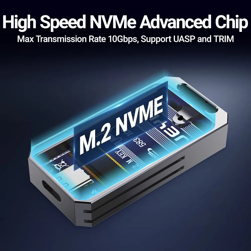 JEYI 2230 NVMe SSD 인클로저, PCIe USB3.2 10Gbps 알루미늄 M.2 케이스 휴대용 외부 솔리드 스테이트 디스크 박스 지원 UASP TRIM