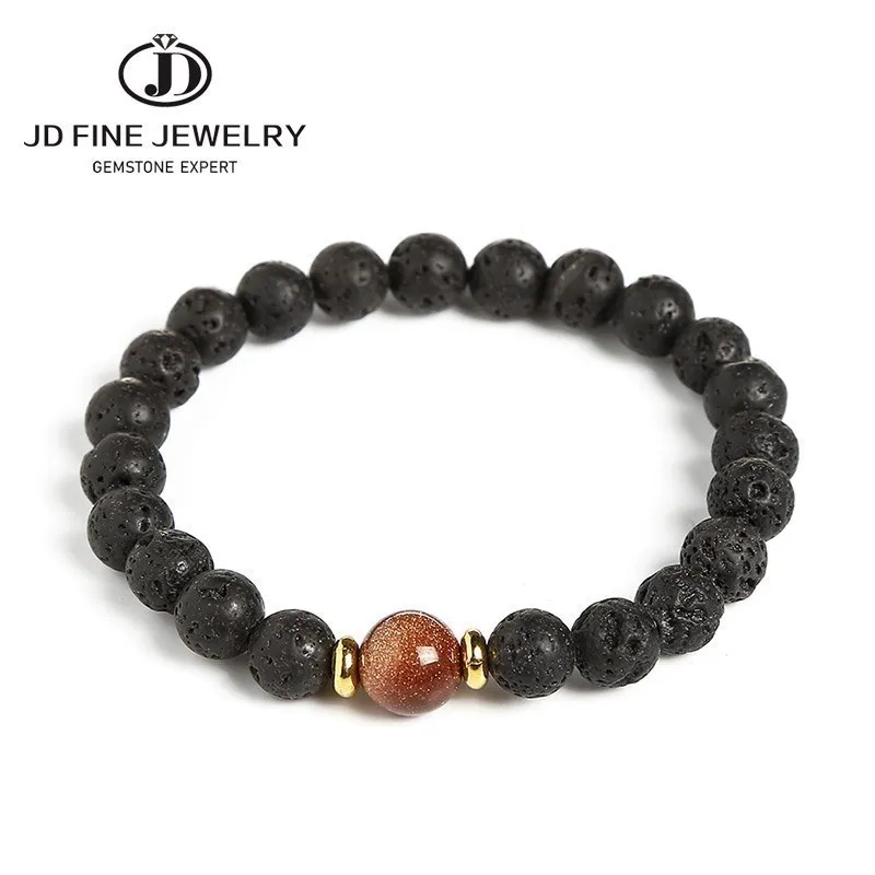 Charm bracelet natural lava stone golden sandstone beaded for women men lucky yoga essential oil