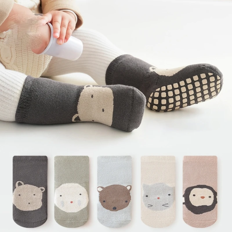 1 Pair Toddlers Non Slip Socks Cartoon Animal Design Waling Socks Cotton Winter Baby Floor Thickened