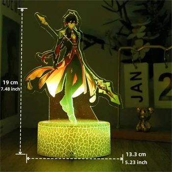 Genshin Impact 3D Lamp LED Night Light Anime Figures Zhongli Raiden Shogun Remote RGB Dream Colors Kids Bedroom Home Decor Gifts 3