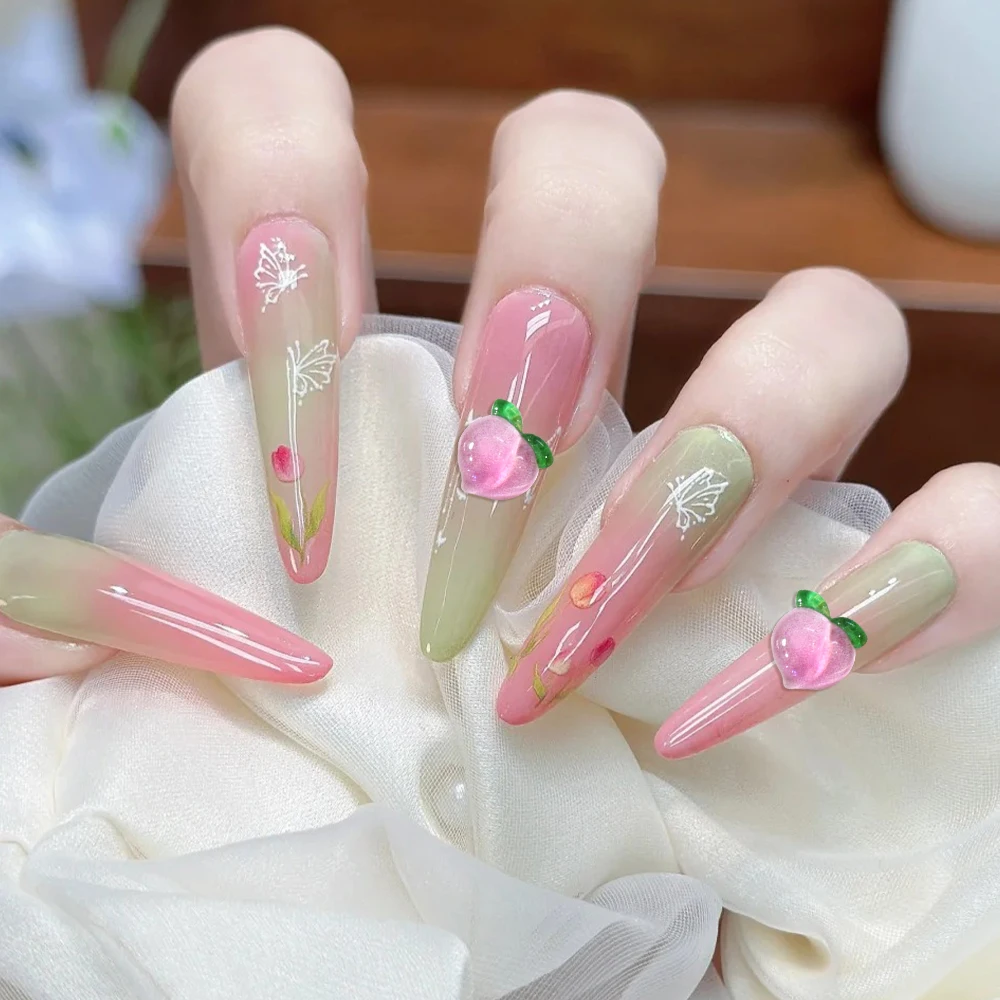 1 Box Harz bunte Obst/Blume Nail Art Charms Set süße Pfirsich, Erdbeere, Kirsche, Schleife Blume Sommer Nagel Edelsteine Nail Art Dekoration – Detail 5