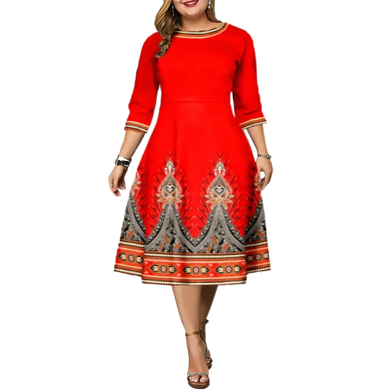

Plus Size Elegant Midi Dress Formal A-Line Work Dresses Big Size 5Xl Office Sundress Women 2023 Vestidos Mujer Primavera Verano