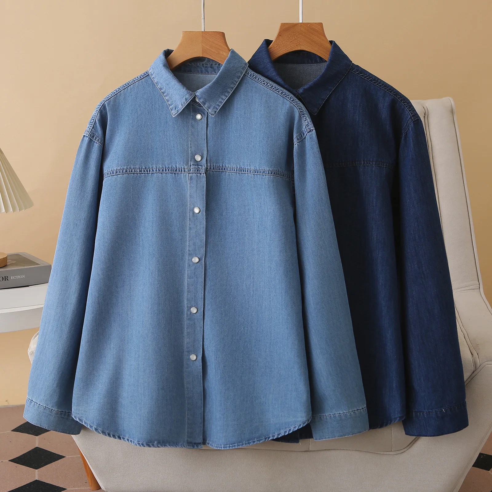 Fashion Plus Size Women's Blouses New Autumn Style Classic And Versatile Long Sleeve Pure Cotton Washed Denim Shirt 017