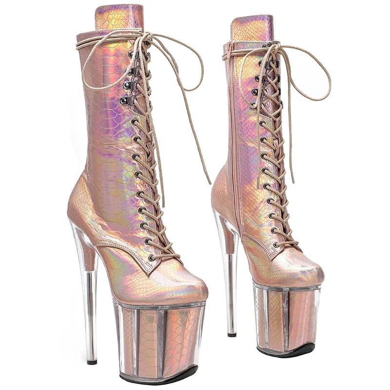 

Leecabe 20CM/8inches Shinny holo PU upper High Heel platform Boots Pole Dance boots