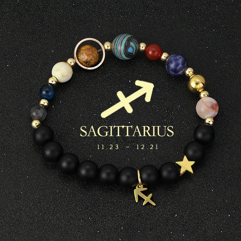 Zodiac Cosmic Galaxy Natural Stone Bracelet Featuring Eight Planets Constellations