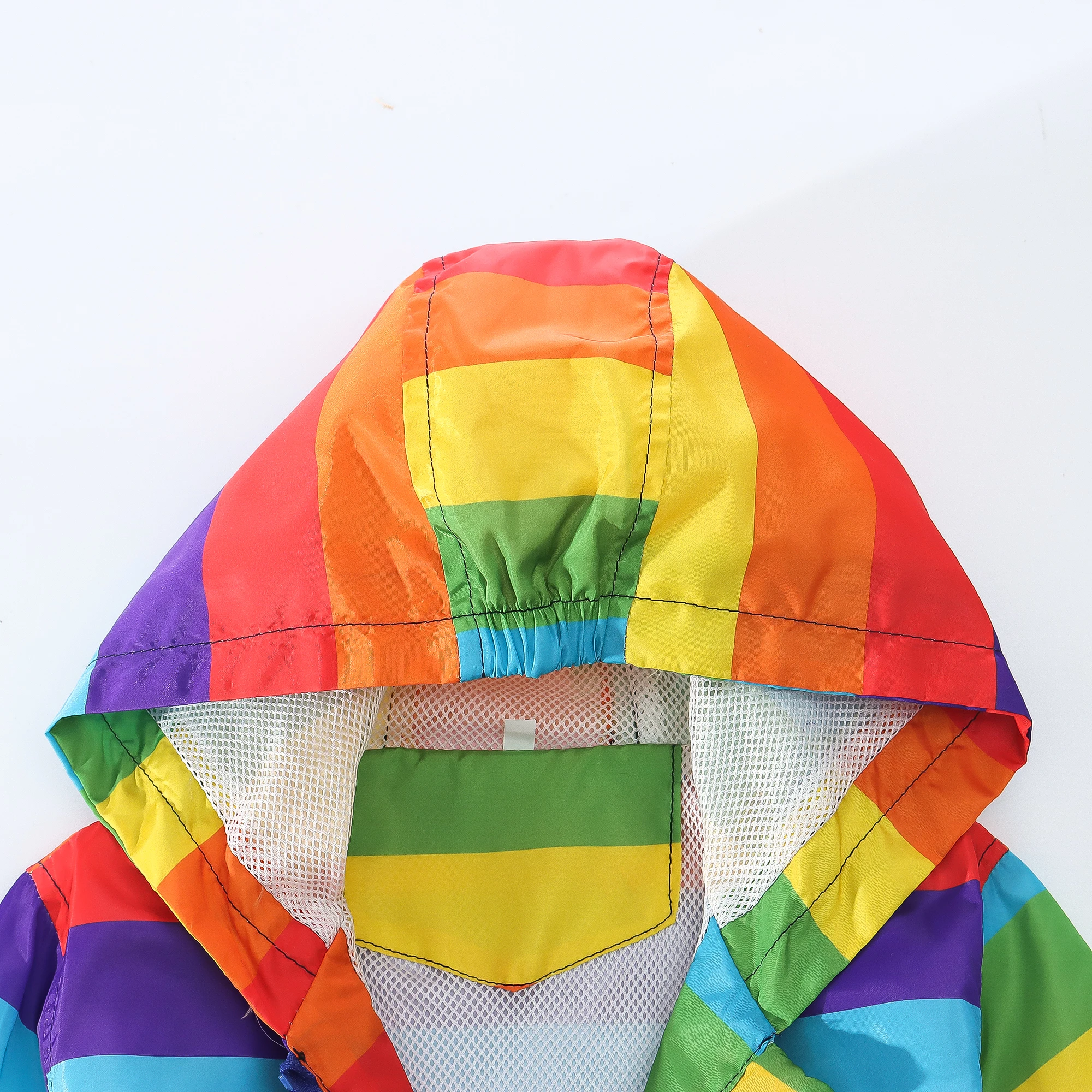 Spring and Autumn Boys' Sprint Coat Fashion Rainbow Stripe Windproof Hooded Zipper Sprint Coat Jacket