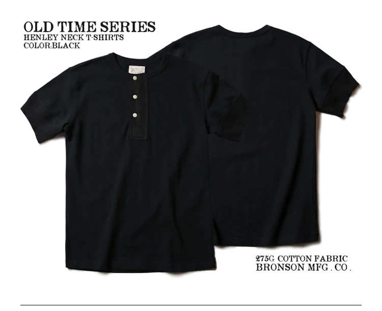Bronson Vintage Short Sleeve Henley T-Shirt Retro Style Mens