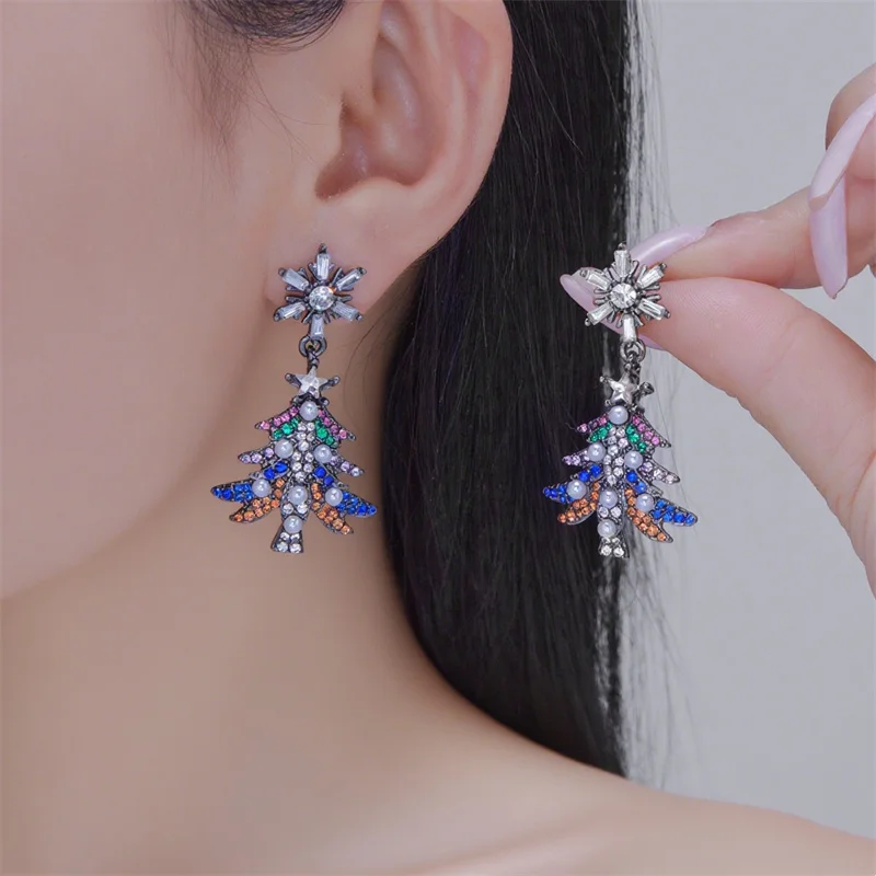 Licht Luxus Bunte Zirkon Weihnachten Glocken Ohrringe für Frauen Elegante Grüne Baum Schneeflocke Tropfen Ohrringe Neue Jahr Schmuck Geschenk – Detail 9