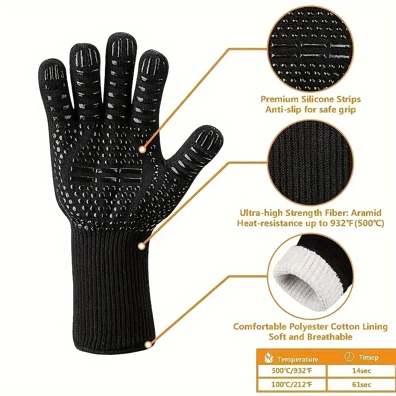 Heat Resistant Oven Gloves Silicone Non-Slip Oven Mitts Kitchen Gloves Mitts 500-800 Degrees For Grilling Cooking Baking