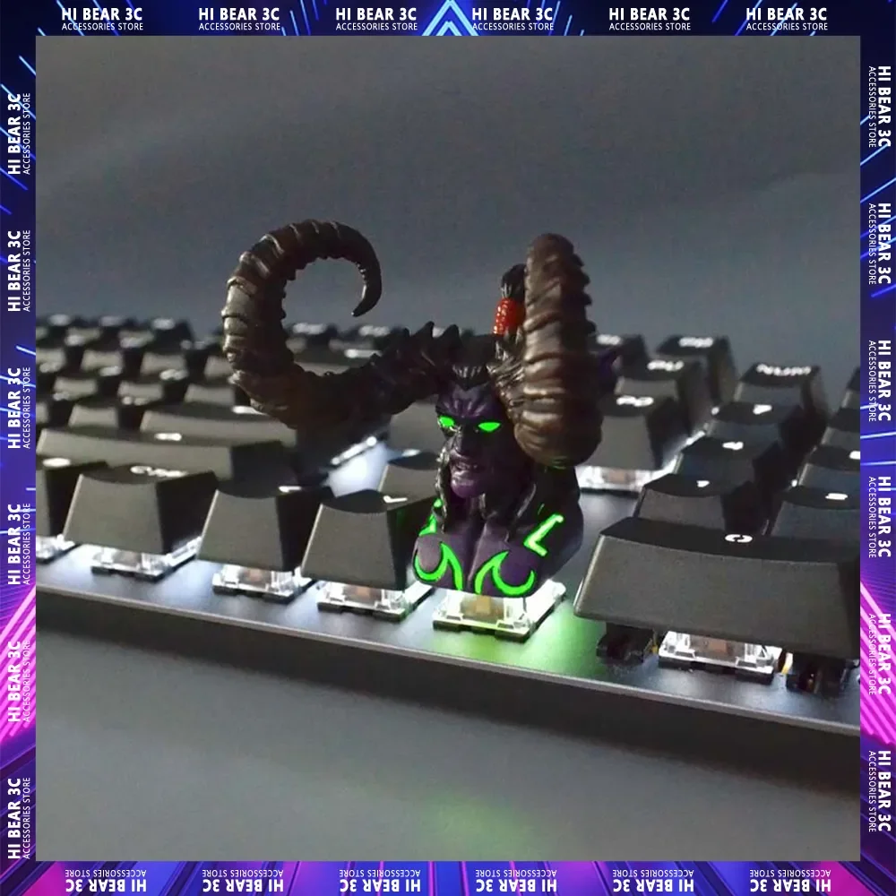 

World of Warcraft Illidan Keycaps Light Transmission Handwork Resin Keycap For Pc Gamer Keyboard Keycaps World of Warcraf Figure