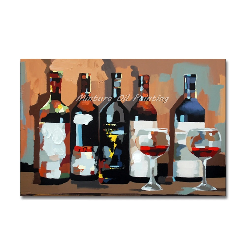 

Mintura Hand-Painted Wine Bottle Oil Painting For Living Room Home Decoration Modern Abstract Wall Art Still Life Canva Pictures