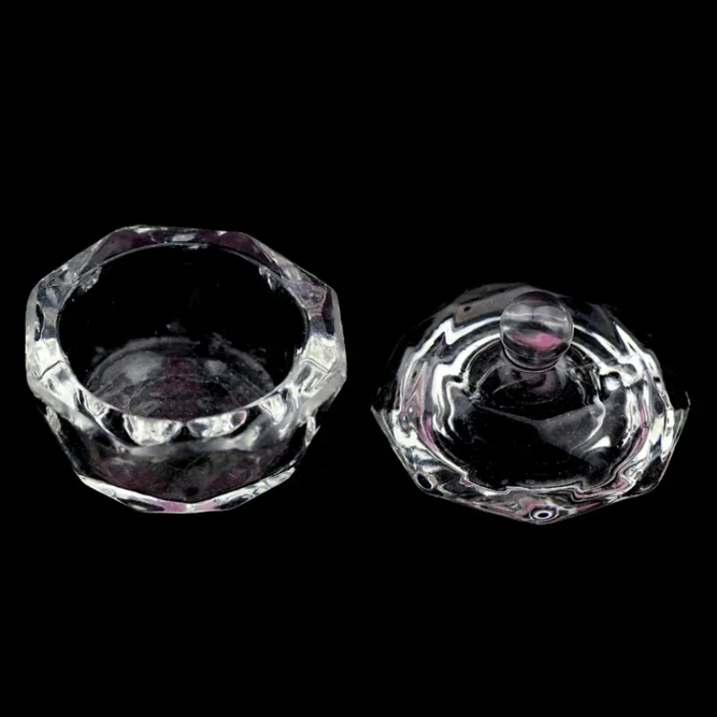 1pcs Nail Acrylic Liquid Glass Cup Acrylic Powder Transparent Glass With cover design Octagonal Shaped Crystal Cup Nail Tools