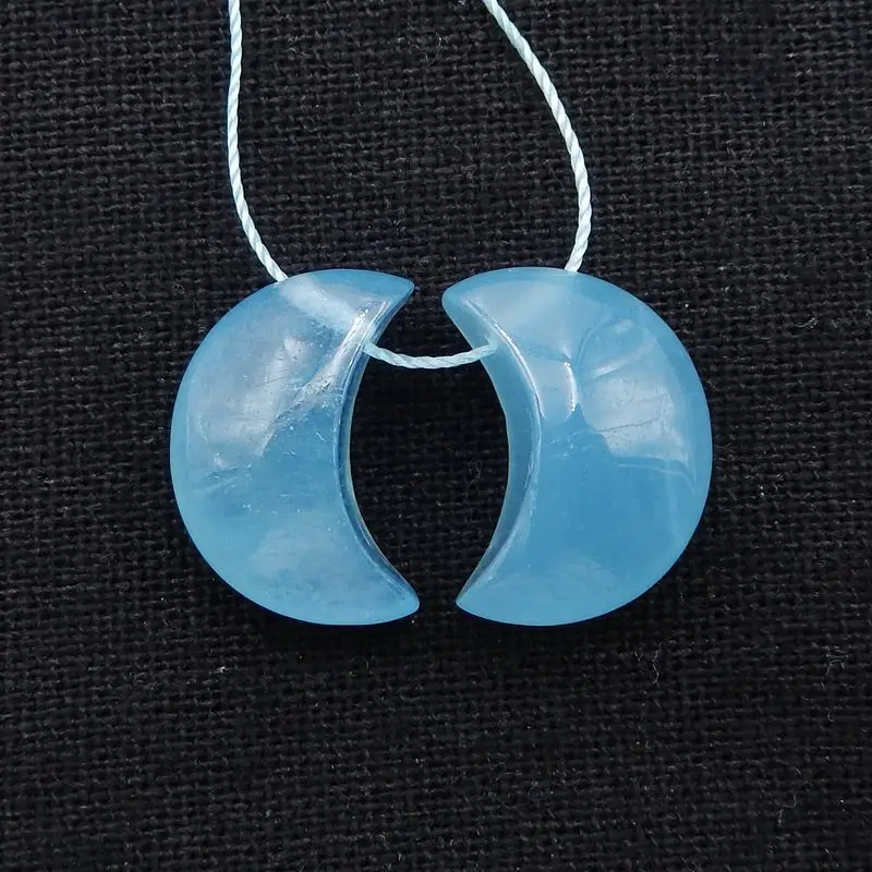 Natural Stone Blue Aquamarine Moon Shape Earring Beads 18x13x9mm 5g Semiprecious Stone Women Earrings Accessories