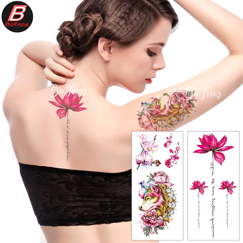 Ink Colored Flower Tattoo Sticker With Waterproof Scar Cover Personalized Photo Temporary Tattoos Sticker Size:90 * 190mm 12 styles romantic colored laser ribbon stickers flower decorative for art craft card making scrapbook photo beautify props