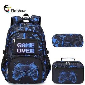 Backpack for Boy with Lunch Bag and Pencil Case 3pcs Boys School Bags for Elementary Student Teen Boys 1
