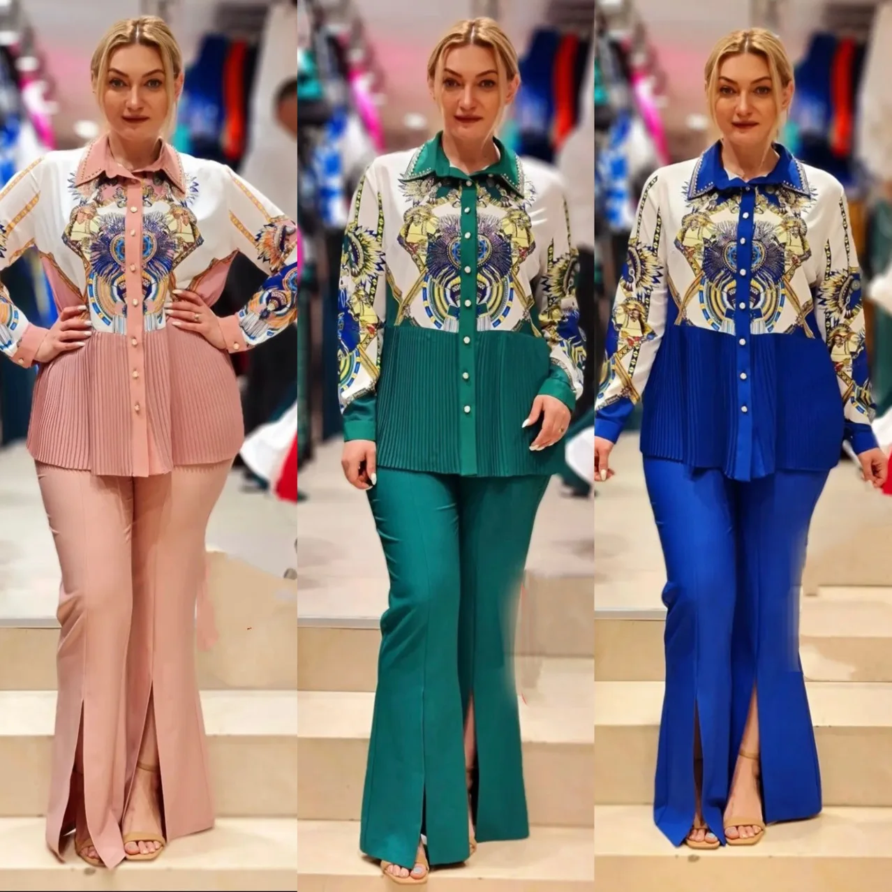

2 Pieces Sets African Clothes for Women Dashiki Ankara Summer Fashion Outfits Long Sleeve Print Tops And Pants Trousers Suits
