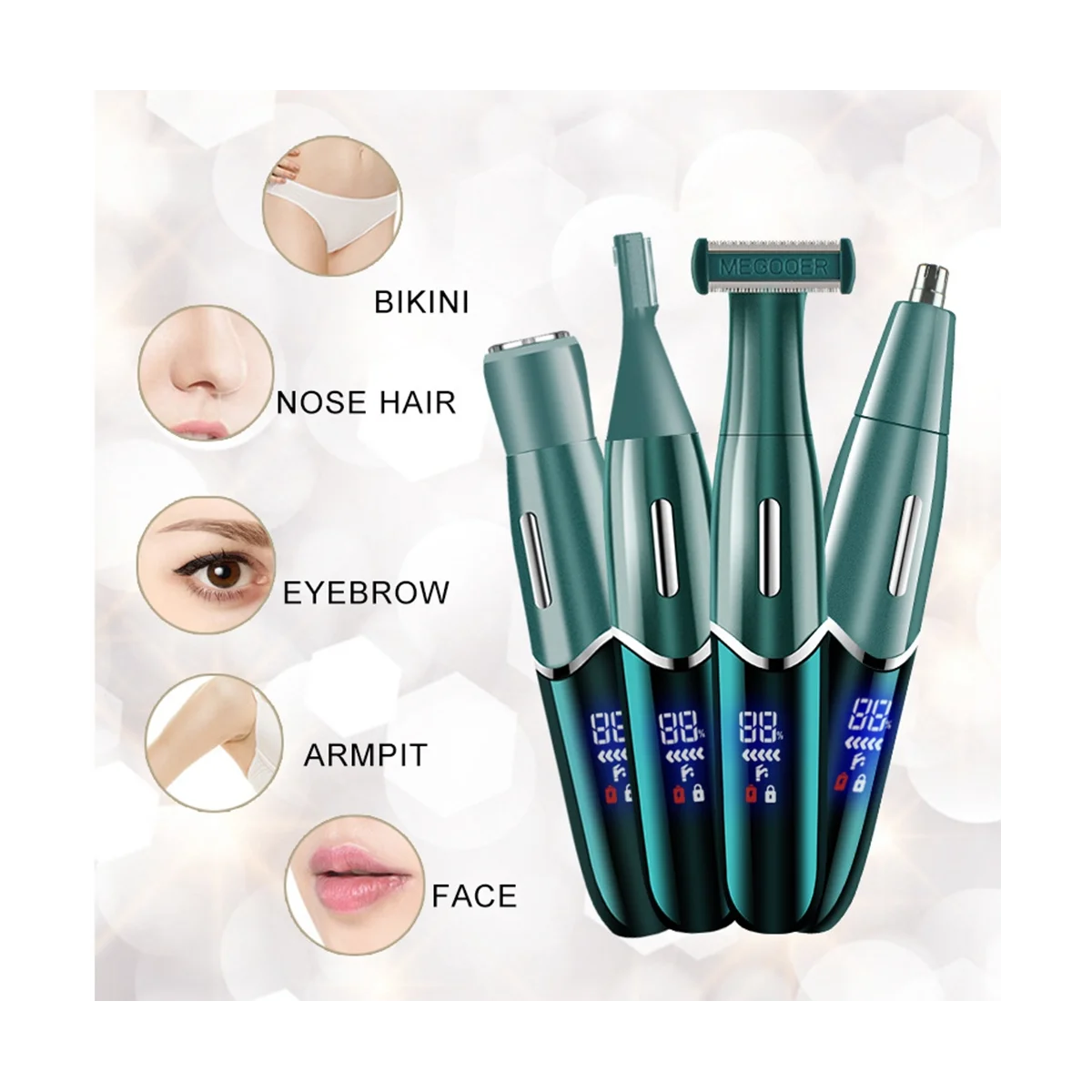 

4 in 1 Intimate Areas Haircut Shaver Women Bikini Line Sensitive Razors Hair Shaving Trimmer Face Beard Clipper, B