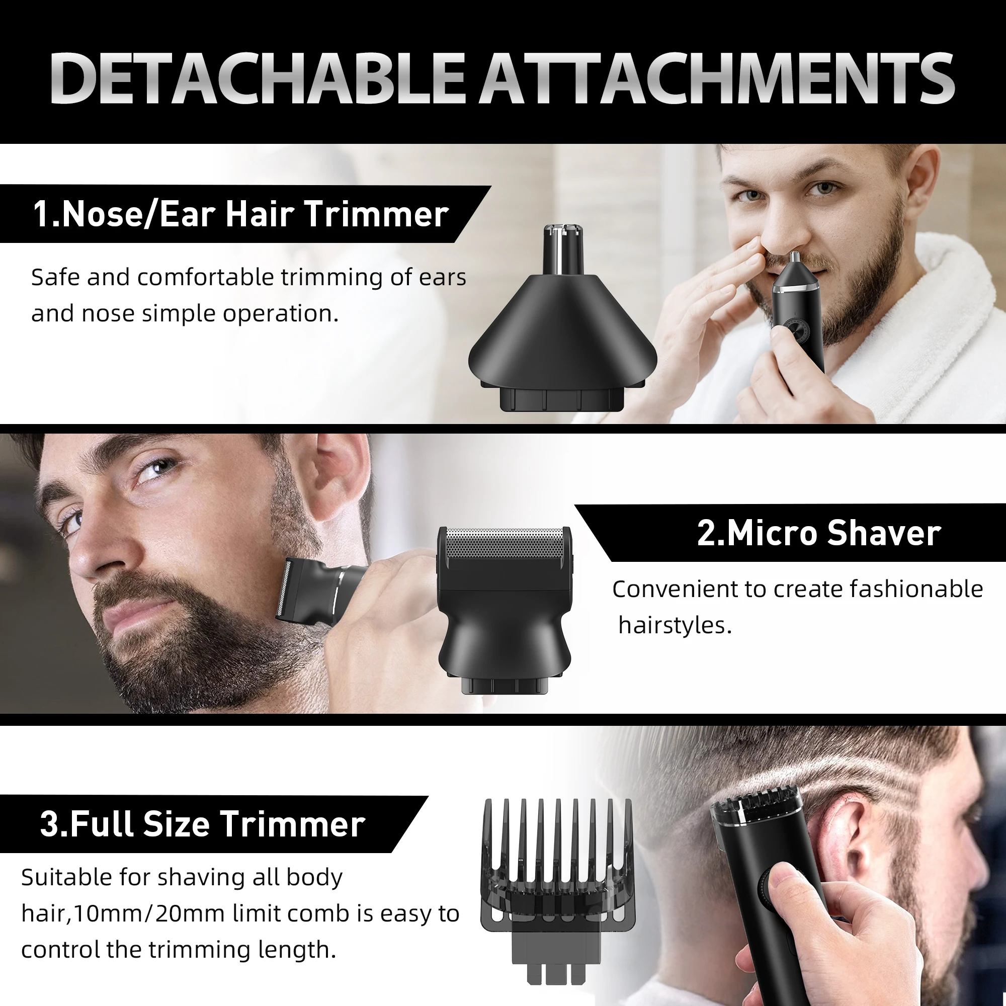 Sejoy Electric Hair Clippers Nose Hair Trimmer For Man Ears Cordless Men's Beard Trimmer Kit 8 in 1 5