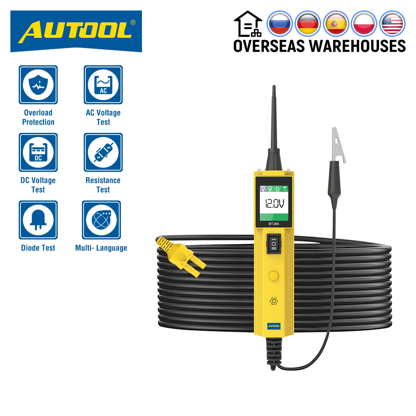 autool-電気自動車部品テストツール電気自動車回路テスター電圧計12v-24vled