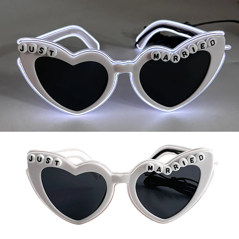 LED Herzförmige Sonnenbrille 'Just Married' Leuchtende Brille für Brautparty Hochzeitsdekorationen Geschenk für Frischvermählte – Detail 19