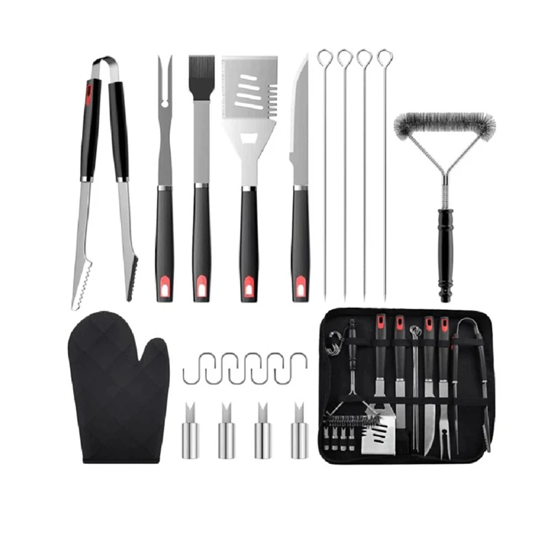 

New 20PCS BBQ Grilling Tool Set Extra Thick Stainless Steel Grill Kit For Men Women With Carrying Bag, BBQ Utensils Gift Set