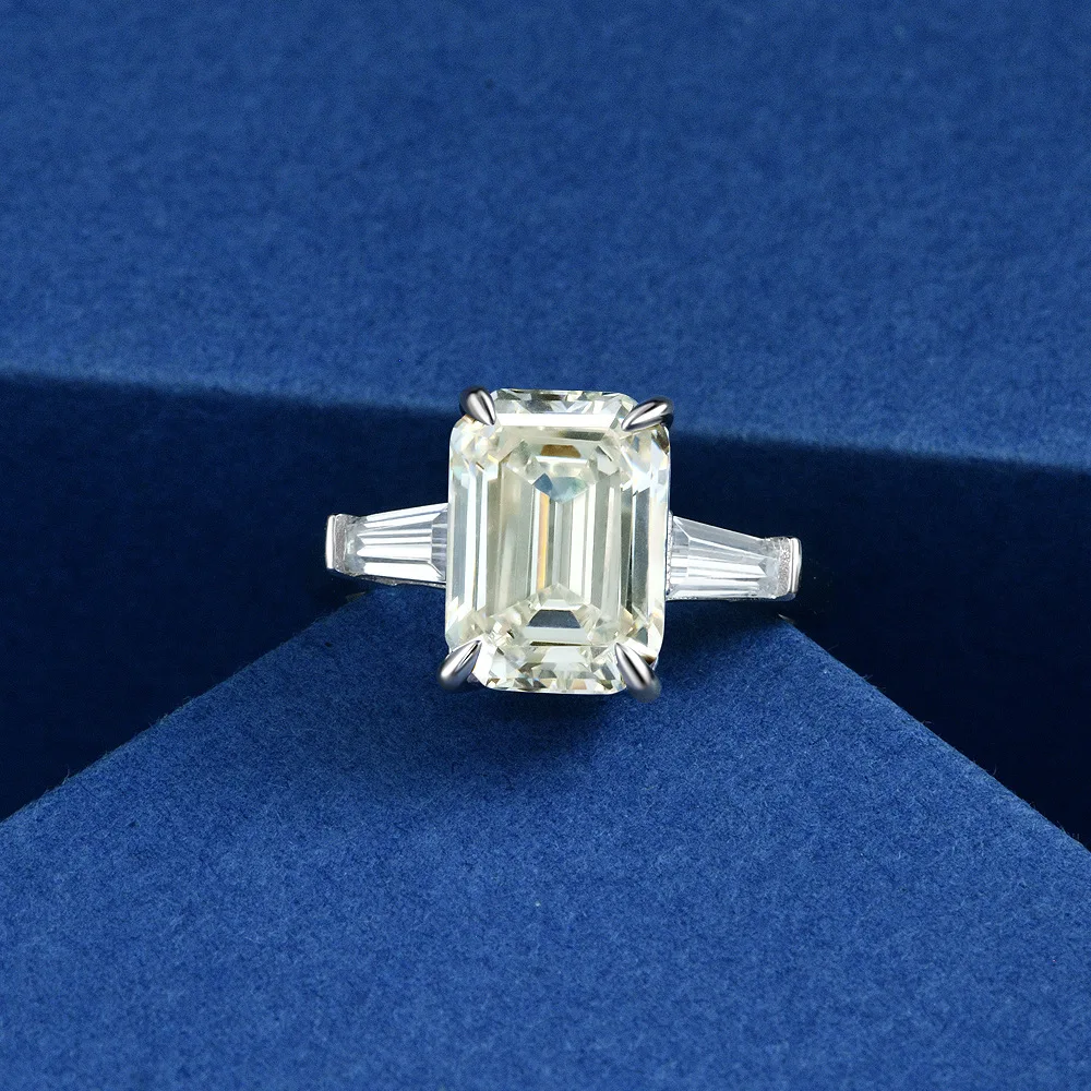 925 Sterling Silver Emerald Cut Created Gemstone Wedding Engagement High Carbon Diamonds Ring Fine Jewelry Gifts silver rings silver ring wedding rings emerald gemstone ring gemstone ring