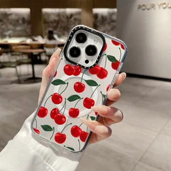 Red Cherry Candy Wireless Magnetic Charging Shockproof Phone Case - 14or15Plus universal (Black Border)