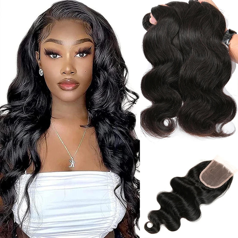 

DreamDiana 10A Raw Indian Hair Body Wave Ombre Human Hair Bundles With Closure 2 Tone Colored Weave Hair 3 Bundles With Closure