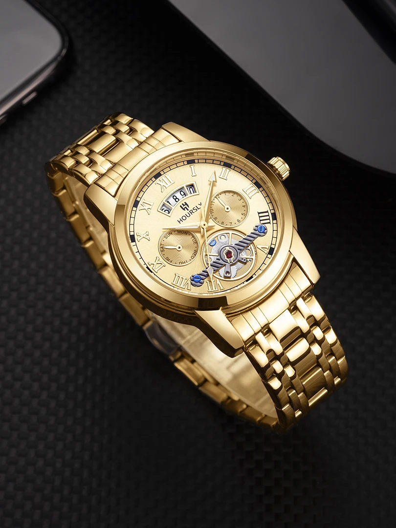

Luxury Men Watch Calendar Dial Male Quartz Wristwatch Classic Black Gold Sliver Blue Stainless Steel Reloj Business Man Clock