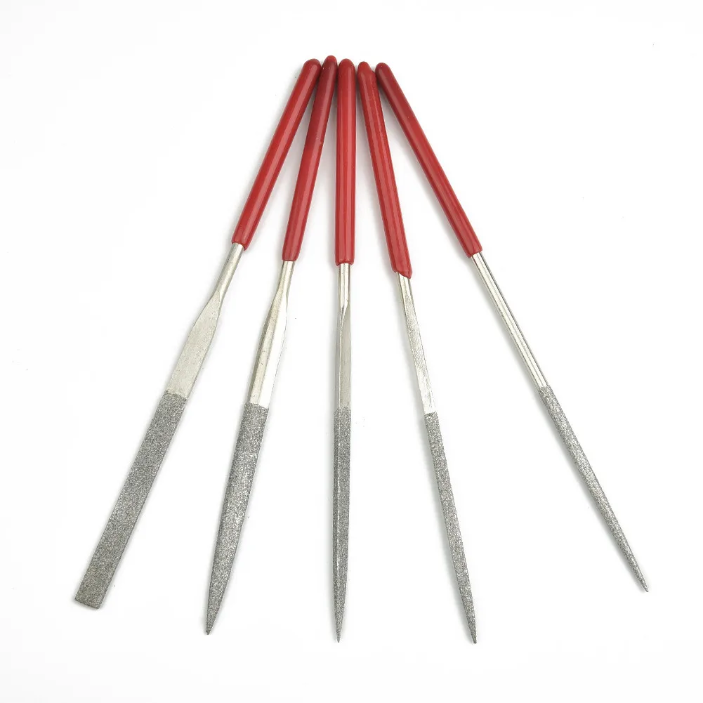 5pcs Metal Needle Files Set 14X0.3cm Flat File Model For Carving Jewelry Diamond Glass Stone Wood Mirror Ceramics Hand Tools solid wood microfiber jewelry props necklace display stand flat neck pendant portrait model jewelry window display