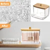 Cotton Swab Holder Cotton Swab Dispenser with Bamboo Lids Bathroom Storage Jars Clear Organizer Containers Plastic Storage Box 3