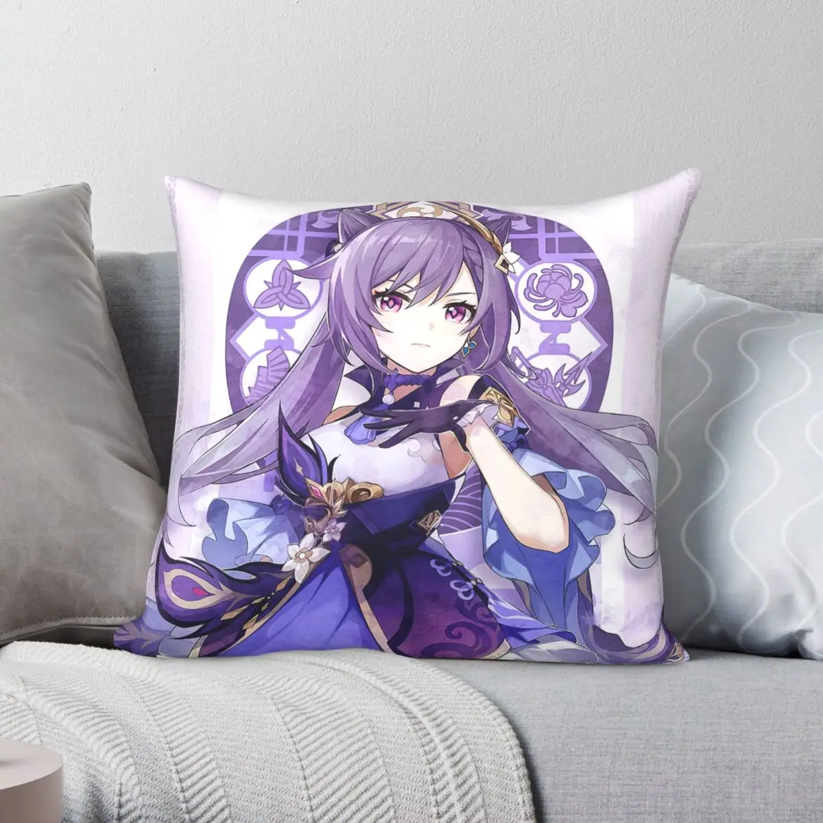 

Kequing Genshin Impact Square Pillowcase Polyester Linen Velvet Pattern Zip Decor Car Cushion Cover