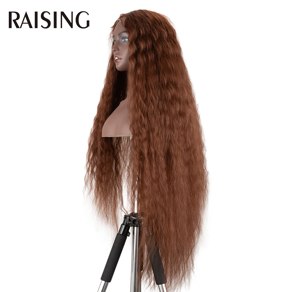 Raising Wholesale Deep Wave Lace Wig Synthetic Curly Hair Scalp Wigs For Black Women Ombre Cheap Long Hair Wigs Pre-plucked 40in