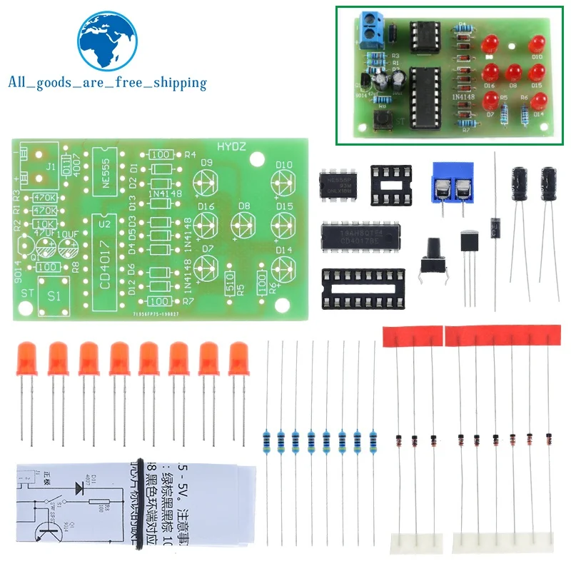 TZT Elektronischer Würfel NE555 LED-Modul CD4017 DIY-Kit 5mm Rote LED 4,5-5V ICSK057A Elektronisches Modul Spaßiges DIY-Elektronik-Projekt