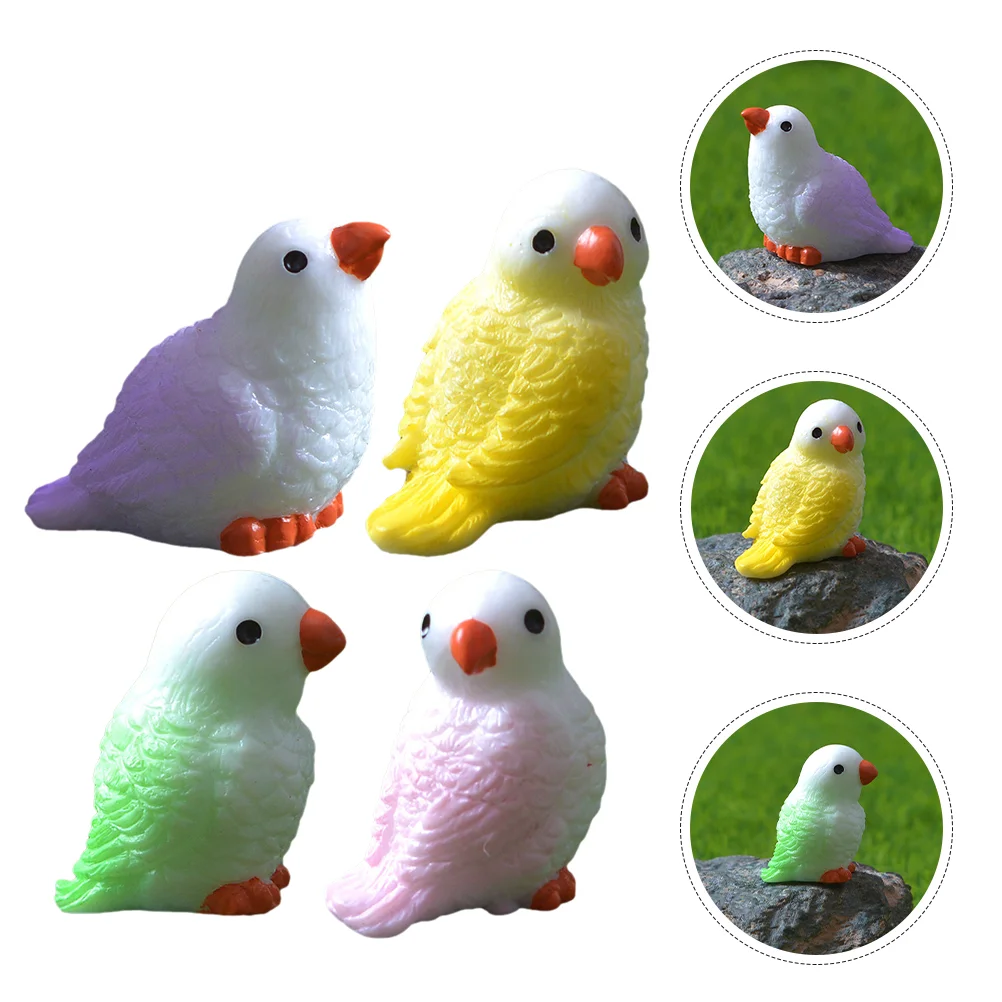 

4pcs Miniature Parrots Statue Resin Tiny Birds Micro Landscaping Ornaments