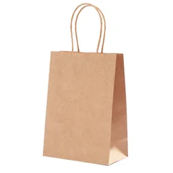 Set of 10 Reusable Kraft Paper Gift and Shopping Bags - 15x21x8cm (Kraft brown)